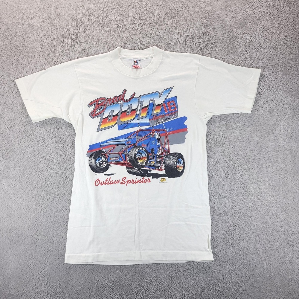 VTG Brad Doty Shirt Mens M White Outlaw Sprinter 18 Signed Single Stitch Racing